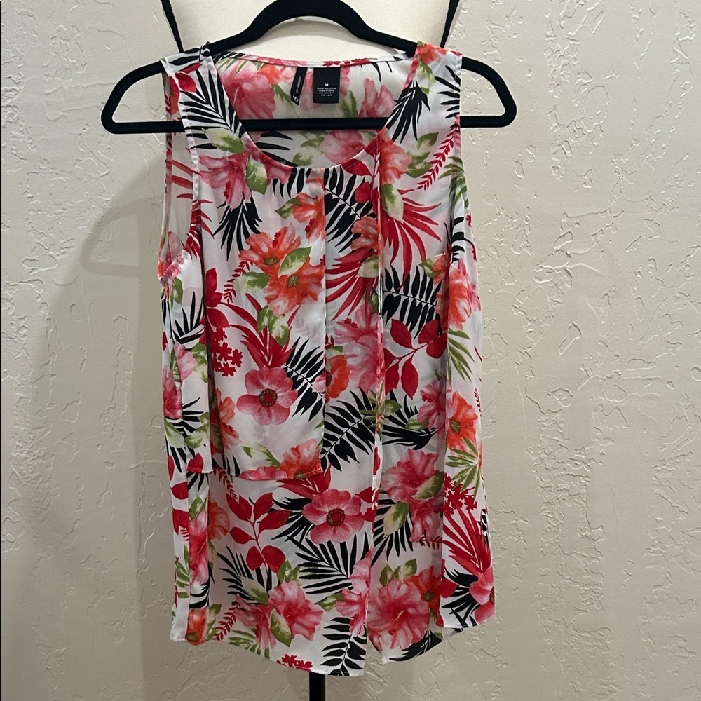 New Directions Floral Tank Top - Red and Green